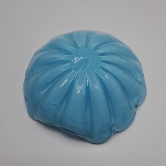 Vintage Blue Murano Glass Scalloped Decorative Bowl With Gold Accents - Picture 11 of 15